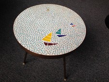Tischchen, Beistelltisch, Blumentisch, Mosaiktisch, Tisch Sylt mit Segelschiff