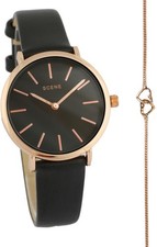 Damenarmbanduhr mit Lederarmband Japanisches Quarzuhrwerk 34 mm mit Schmuck