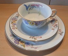 Rosenthal Selb Bavaria Sammeltasse 3 teilig Blumen/Vogeldekor Golddekor
