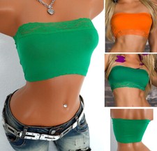2 kurze Tops  Bustier Untertop Bauchfrei Spitze Oberteil BH Orange + Grün  S 36