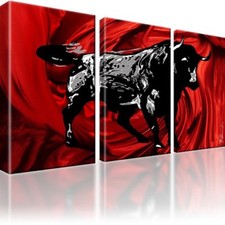 Stier Corrida Bild 3 Teilig Bilder Leinwand Wandbild Kunstdruck