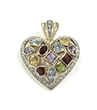 925/- Silber Herz Anhänger, vergoldet, Edelsteine, Handarbeit, 3,4 cm lang.