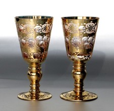 2 Böhmische  Prunkkelche üppiger Feingoldüberfang, H. ~ 16,5cm, ~ Art Déco