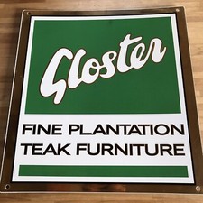 Emailleschild, Rarität, eingelassen in Teakholzplatte, Gloster Teakmöbel