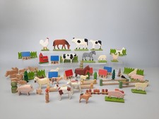 Vintage alte Erzgebirge Reifentiere Häuser Flachfiguren Bäume Holzspielzeug