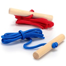 2x Schlittenleine mit Holzgriff, Rodelzubehör Zugseil für Schlitten, blau/rot