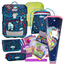 Scout Schulranzen Neo LED WHITE UNICORN 20 Teile-Set mit Einhorn-Schultüte Pferd