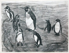 Pinguine Zoo Hellabrunn Kohlezeichnung 1930er Jahre Richard Pietzsch 1872-1960 