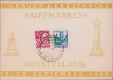 171511 Gedenkblatt LINDAUER HERBSTWOCHE 1947 BRIEFMARKEN-AUSSTELLUNG HOLDERLIN