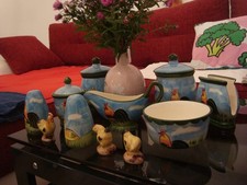 Kaffeeservice Landhausstil Zuckerdose Streuer Sahnekännchen Hahn Henne Gans Land