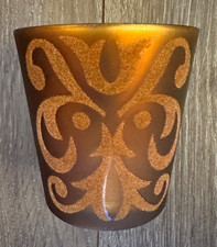 moderner TEELICHT-HALTER * KERZENSTÄNDER * GLAS * braun * Lilie Samt-Applikation