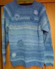 Pullover Grobstrick Hippie blau Streifen Rollkragen Cowl Baumwolle Gr S - M