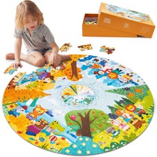 Puzzle Saisonale Waldtiere, 88 Teile Kinderpuzzle, Rahmenpuzzle, Ab 3 Jahre