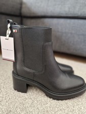 Tommy Hilfiger FLAG MID HEEL CHELSEA Stiefeletten Gr. 39 Schwarz, Leder,  NEU