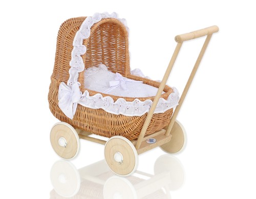 Puppenwagen aus korbgeflecht - puppenwagen,