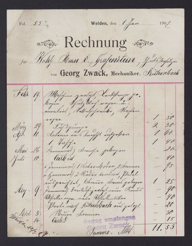 Weiden rechnung 1907 - 1907,, georg