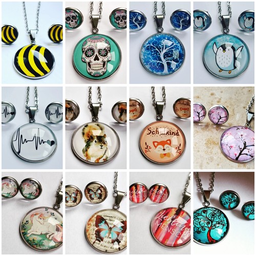 Edelstahl cabochon schmuckset - edelstahl,