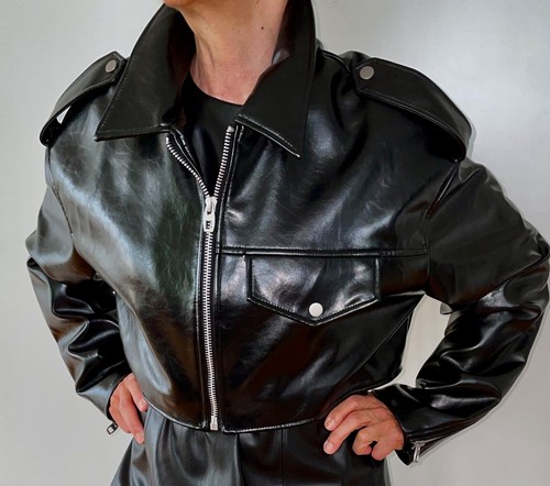 Glanz leder jacke biker - leder-jacke, police