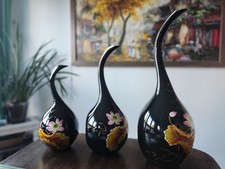 Asiatische Vasen Dekovasen Lackmalerei Schwarz Neu