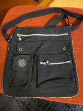 Raumwunder Umhängetasche,erweiterbar,Unisex, schwarz mit grauen Reißverschlüssen