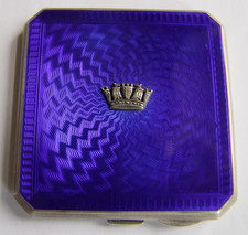 Puderdose Blaue Guilloche Emaille,Sterling Silber Birmingham 1913,Plastische Mar