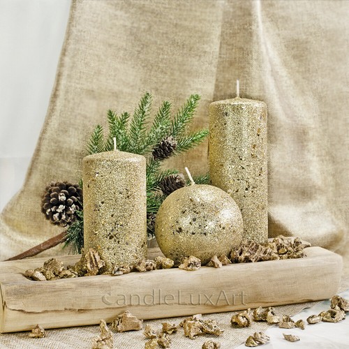 Stumpen kugel kerzen glitzer - kerzen,