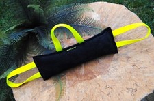 Beißkissen Leder  30 x 10cm, 3 Schlaufen  Schwarz/Neon Dummy Bringsel Hundesport