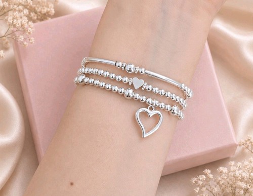 3er set silber dehnbar perlen - silber,