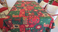 Weihnachten sehr große Tischdecke Handarbeit rot grün braun 250cm x 135cm