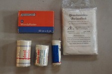 DDR - Verbandsmaterial, Brandwunden-Verbandtuch, Binden, Pflasterverpackung leer