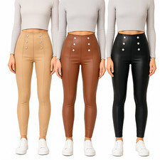 Damen Thermo Leder-Optik Kunstleder Leggings Hose Jeggings Stretch Warm B107