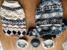 2 x Hundepullover + 3 Futterschalen für kleinen Yorkshire Terrier