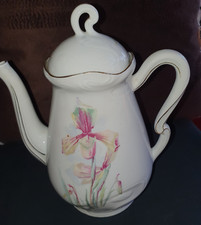 Alte Kaffeekanne - florales Design - Blumenmuster - mit Goldrand - Jugendstil 