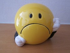 Große Spardose Anti Smiley Vintage 1990's Ceramik Bank Sparbüchse Keramik