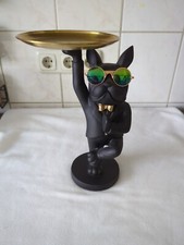 Deko Bulldogge mit Sonnenbrille und Tablett