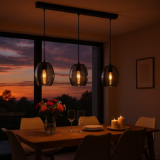 MeLiTec Pendelleuchte Glas DP27 3-flammig Rauchglas zeitlos modern edel B-Ware