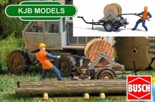 BRANDNEU IN VERPACKUNG OO / HO BUSCH 7836 KABELTROMMEL AUF ANHÄNGER + FIGUR IDEE FÜR NETZSCHIENE / BR