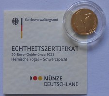 Deutschland 20 Euro Gold Gedenkmünze 2021 SCHWARZSPECHT Mzz. D