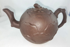 Ton Tee Kanne Chinesisch Handgemacht braun Frosch Lotusblätter Seerose von Oma