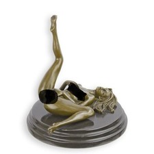 Bronzefigur Skulptur Bronze Statue Frau Akt liegend auf Marmorsockel 21,7cm