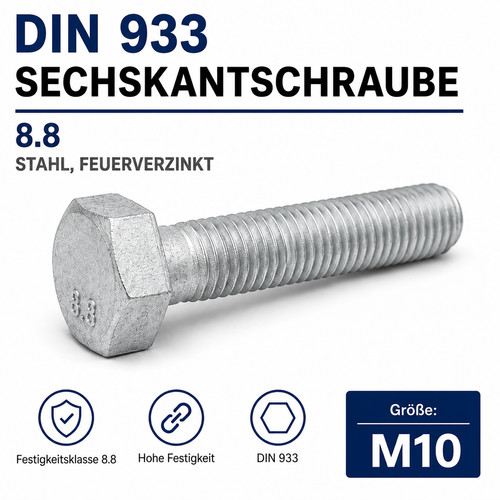 Sechskantschraube din 933 8 - sechskantschraube,