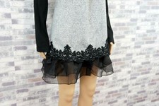 LAGENLOOK EXTRAVAGANTE FEST PARTY TUNIKA KLEID SCHWARZ GRAU SPITZE  XL