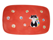 Mila Design - Frühstücksbrett - Porzellan - Katze - 25x16 cm  - NEUWERTIG