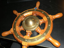 Bootslenkrad / Steuerrad Boot aus massiver Eiche mit Messing-Beschlägen.