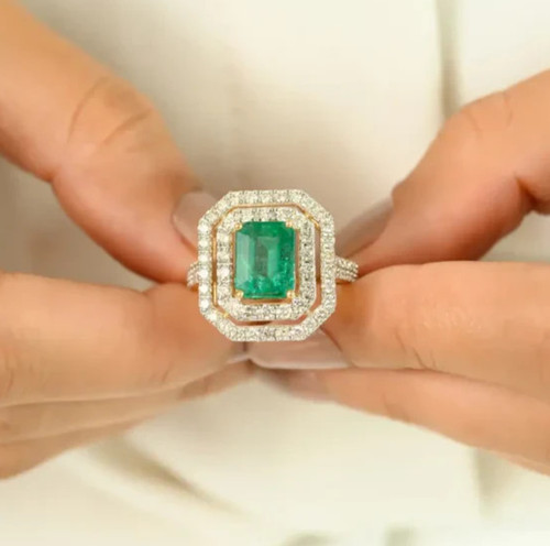 Smaragd diamant doppel halo - smaragd,