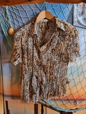 VERA VARELLI Damen Bluse kurzarm durchsichtig gemustert Brauntöne Größe 38/40