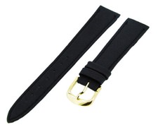 Uhrenarmband Lederband Schwarz 20mm Ton in Ton Dornschließe Gold Ersatzband NEU