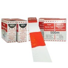 6 Rollen je 500 m ABSPERRBAND * SUPER * rot-weiß IM KARTON Warnband Flatterband