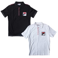 Fila Tape Polo Shirt Tee Schwarz Weiß Herren Men Kurzarm Polohemd Baumwolle