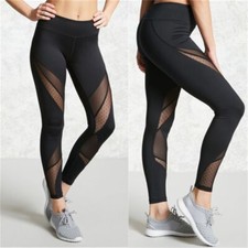 Damen Leggings Sexy Mesh Yoga Hose Sporthosen Fitness Leggins Gym Hosen Schwarz